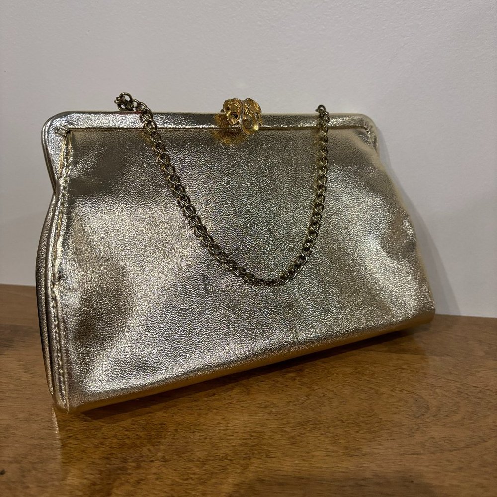Vintage Gold Metallic Shimmer Evening Bag Clutch